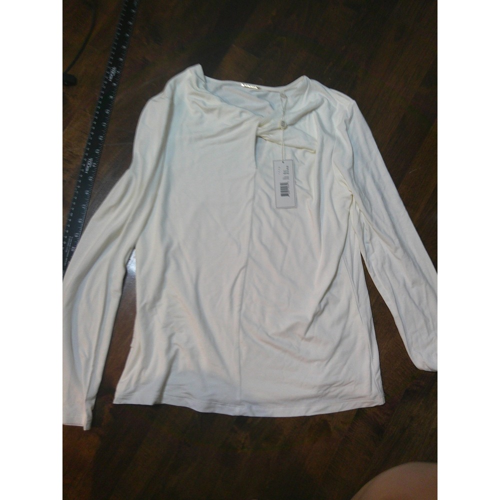 Elie Tahari Top Women M Cream NWT Twist Keyhole Neck Long Sleeve Viscose Blend - Picture 4 of 8